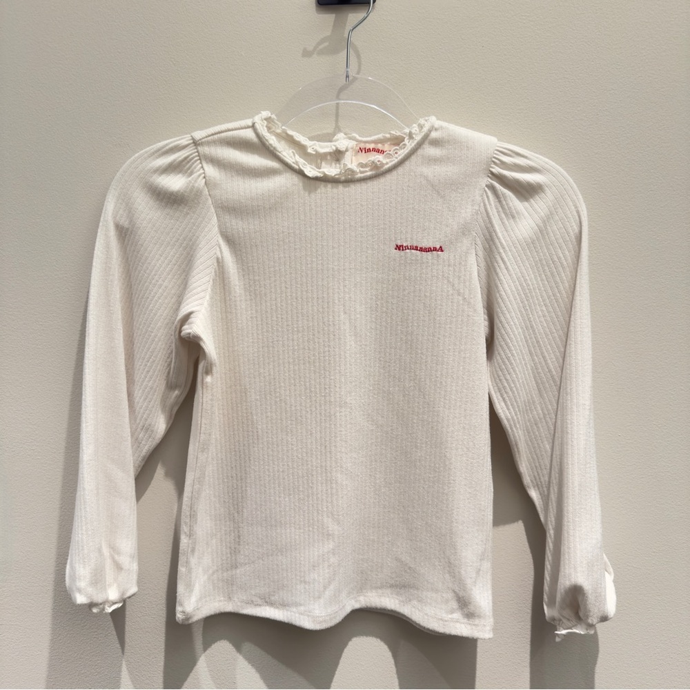 Ninnanann X I Love J Cream Ribbed Long Sleeve Top with Red Logo Size 2 XL